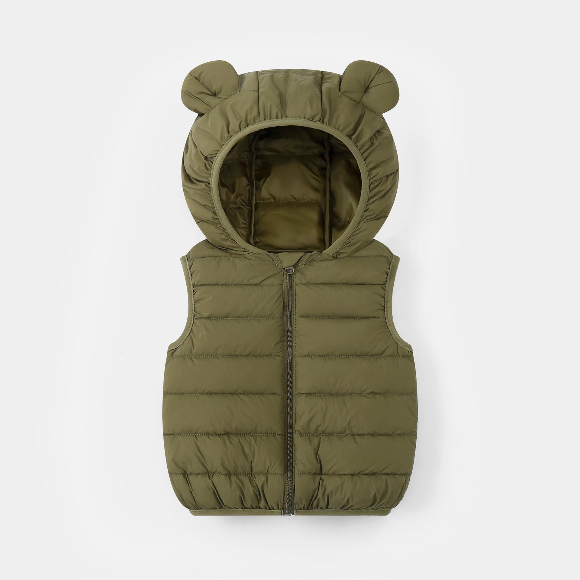 Chaleco de algodón con capuchón de color sólido chaleco de algodón de pluma para niños y niñas lindos y delgados hombros primavera y otoño caliente dentro y fuera