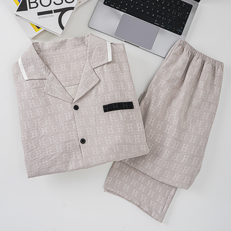 2025 nuevo jacquard nube algodón hombre pijama primavera y otoño pantalones de manga larga simple ropa de casa de verano