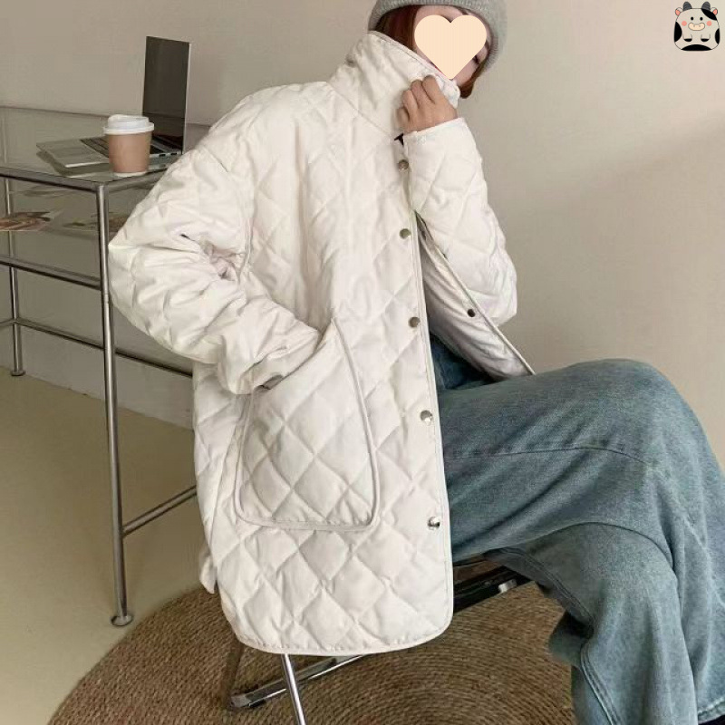 Lightweight down Jacket for Women, Quilted Korean Style, Loose Fit, Slim Coat, Turn-Down Collar, Large Pockets, Off-Season Clearance