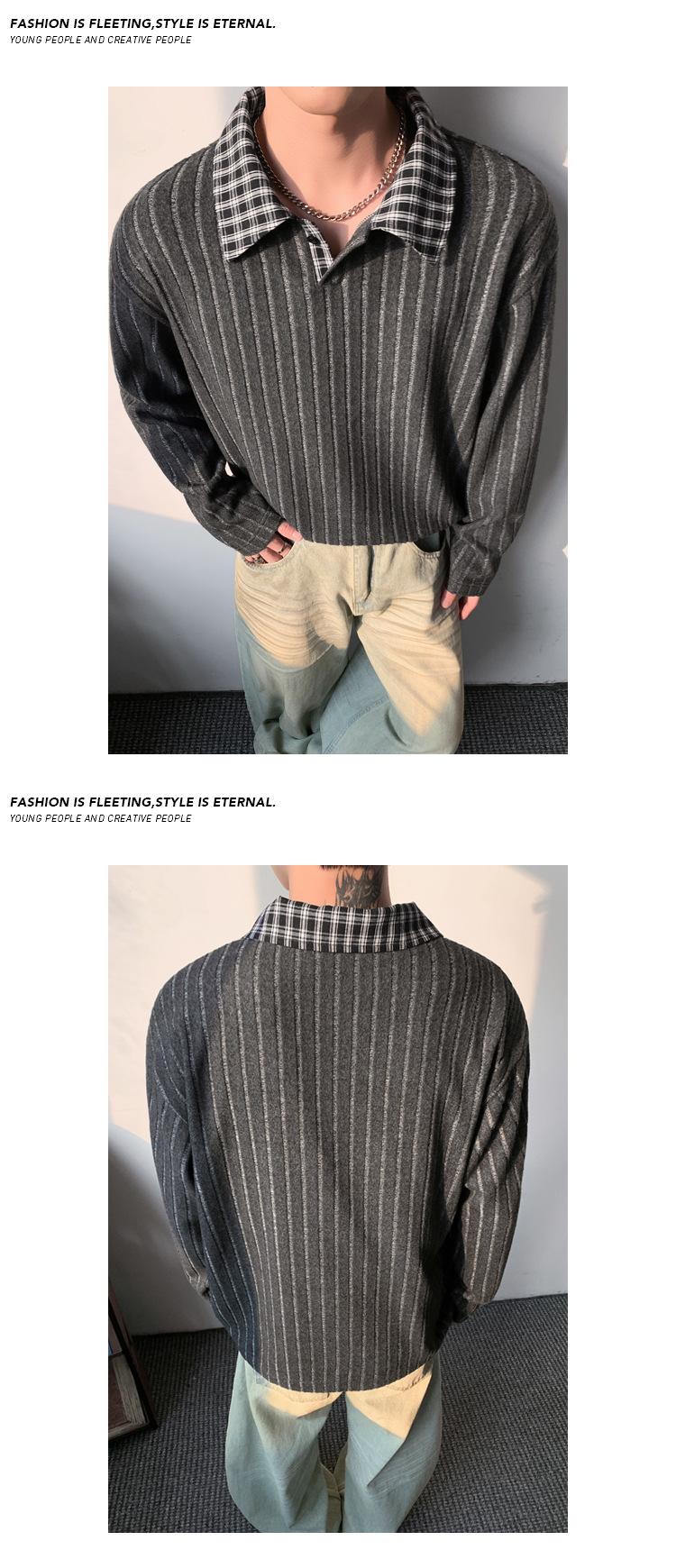 Men's Long Sleeve Plaid T-shirt Korean Style Cleanfit Shirt_voghion.com