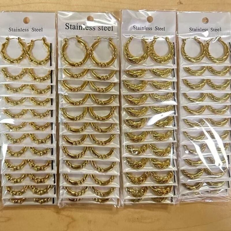 Cross-Border Hot-Selling Geometric Irregular Hammered Stainless Steel Hydraulic Earrings, Simple and Versatile 18K Gold-Plated Ear Hoops Cross-Border Hot-Selling Geometric Irregular Hammered Stainless Steel Hydraulic Earrings, Simple and Versatile 18K Gold-Plated Ear Hoops