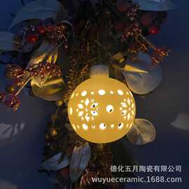 圣诞节吊球装饰吊球陶瓷透光LED发光圣诞陶瓷球圣诞节派对装饰吊