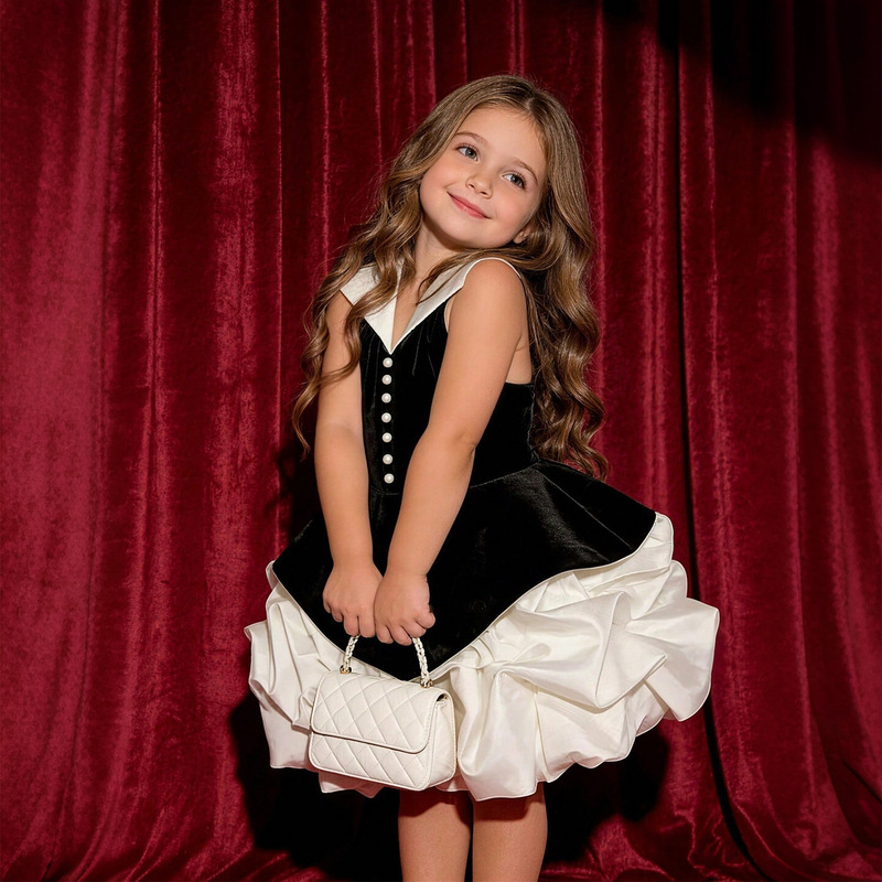 Cross-border elegant fluffy dress for little girls, flower girl wedding dress, princess dress, children's piano host performance dress