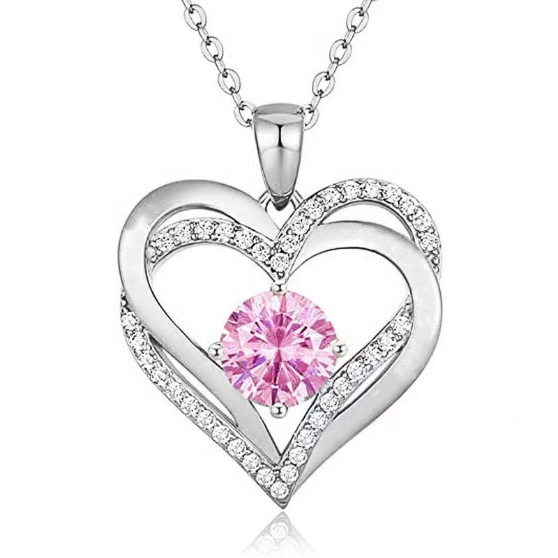 Love Eternal Heart Necklace for Women Birthday Gift Valentine's Day Pendant Jewelry Gold Blue Diamond detail image 7