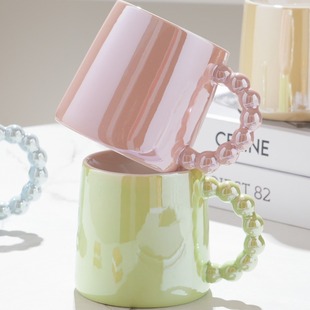 Creative Light Luxury Pearl Glaze Mug for Boys and Girls High Beauty Value Mug for Couple Afternoon Tea Accompanying Gift Coffee Mug
