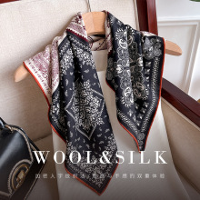 2025新款秋冬轻奢丝毛丝巾女高级感百搭双面真丝羊毛方巾护颈围巾