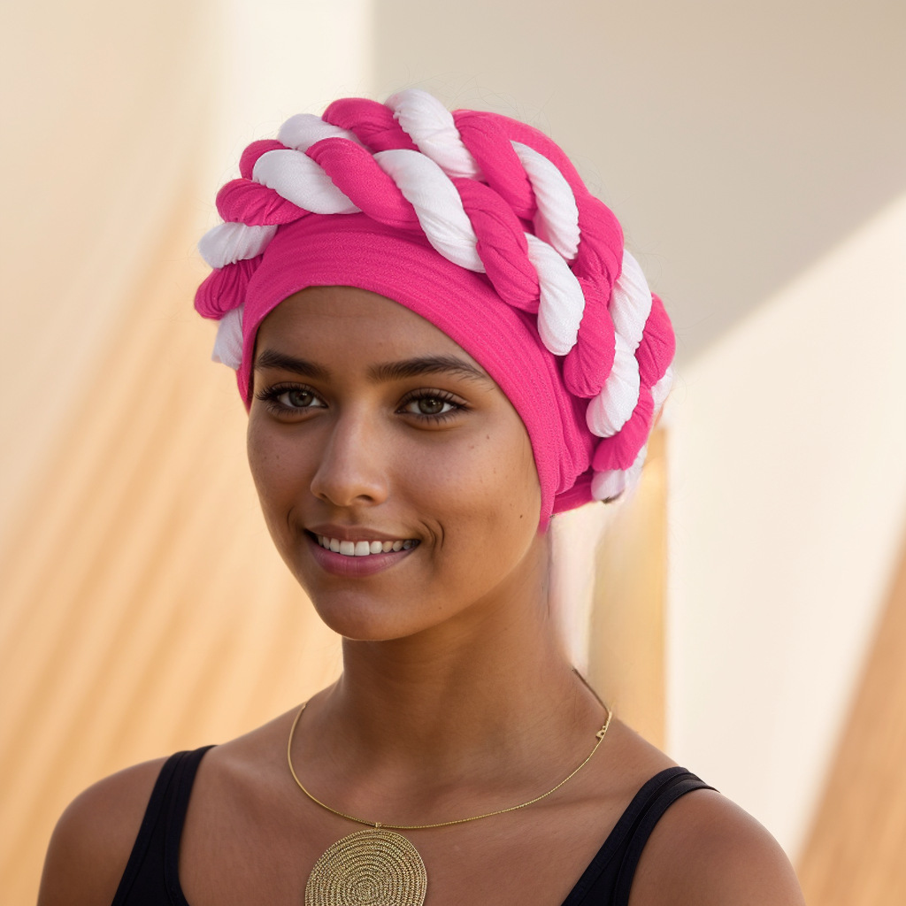 Muslim hat Women's fashion color matching double braid hat headscarf hat_voghion.com