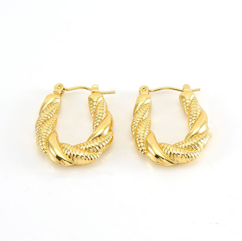 U Shape Pattern Women's Gender PVD Coated 18K Gold Plated U Shape 304 Stainless Steel Simple Style Waterproof Non Tarnish Hoop Earrings