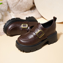 内增高8厘米乐福鞋024新款英伦风厚底一脚蹬小皮鞋女秋季小个子黑