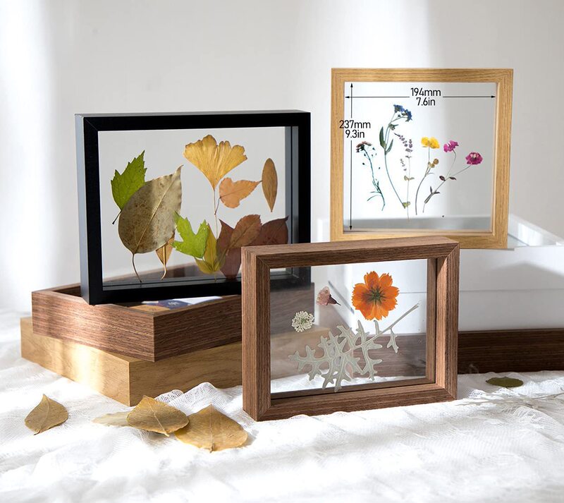 Wooden Photo Frame Clear Glass Large Embossed Frame Display Photo Frame Desktop Decorative Glass Frame Floating Wood Frame