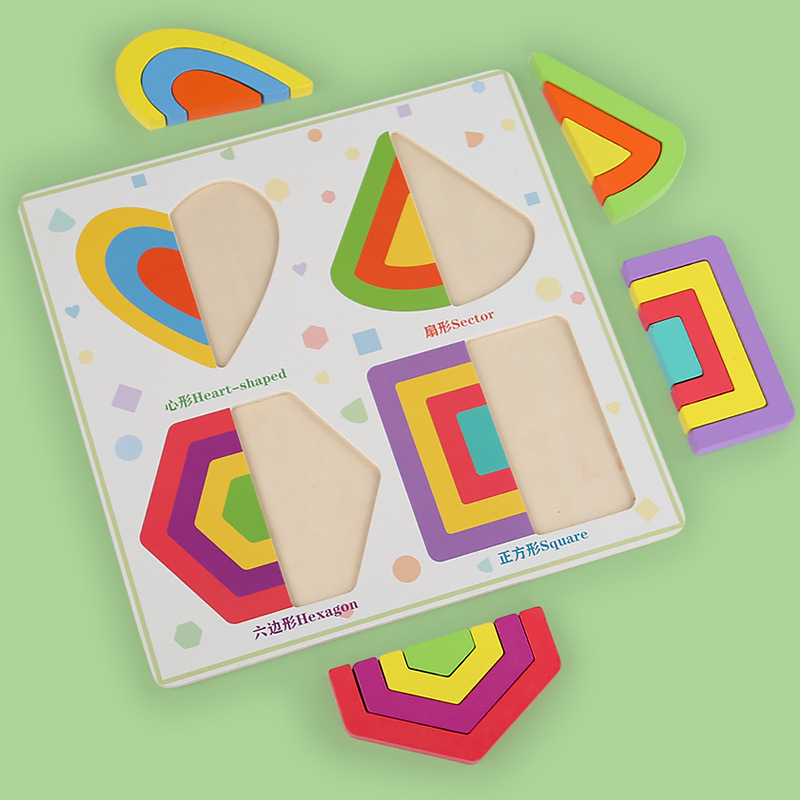 Puzzle de aprendizaje geométrico cognición emparejamiento de bloques de construcción apilados de alto espejo infantil color cognición juguete puzzle