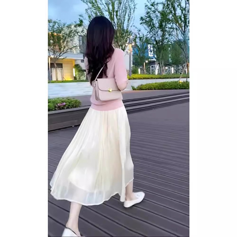 Streamer skirt Tencel skirt women's spring and autumn 2024 high waist fairy slimming draping gauze skirt A- Line skirt