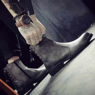 New men's boots warm cotton boots men's Martin boots British short boots Korean style trendy high-top pointed leather boots men's fashion
