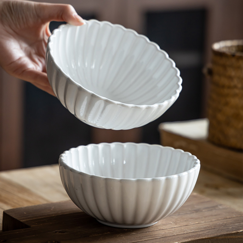 Japonés creativo en relieve de encaje tazón de platos de cerámica tazón de fideos tazón de cubiertos caseros tazón de ensalada de frutas comercio exterior al por mayor