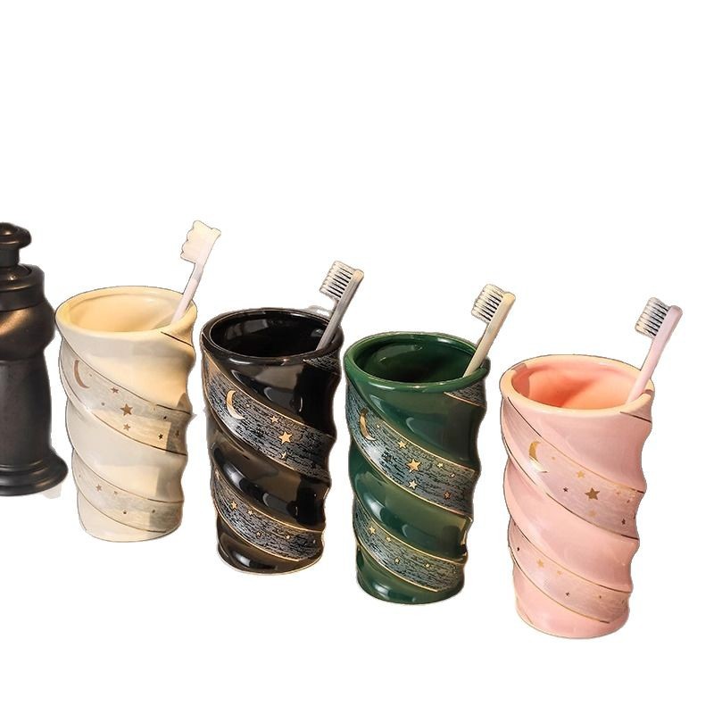 Ensemble de bain de bouche créatif en céramique nordique pour couples, porte-brosse à dents et gobelets pour la maison_voghion.com