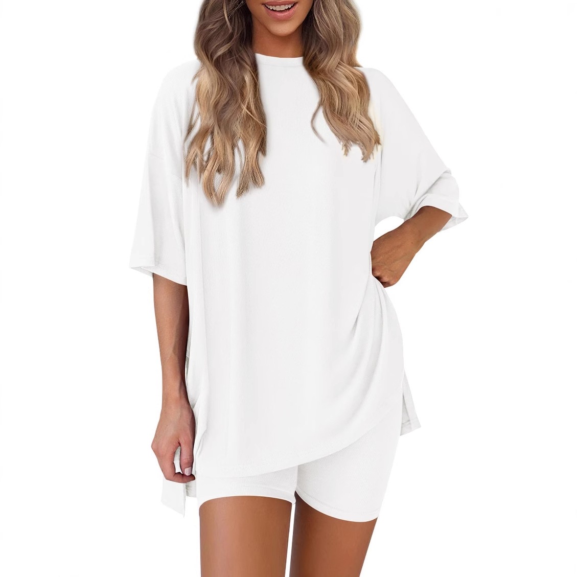 2025 Spring Summer European And American Cross-Border New Loose Fashion Solid Color Casual Short Sleeve Shorts_ecoleips.com