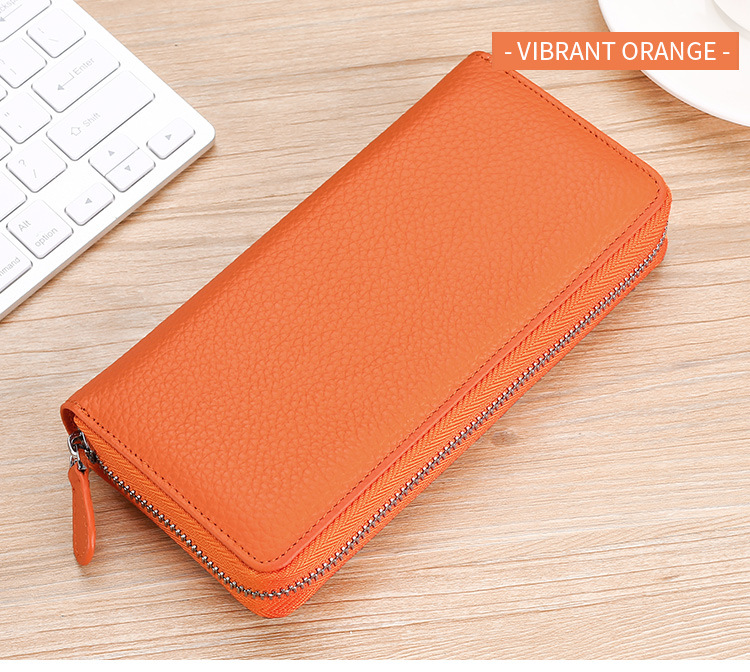 Gran patrón de cuero genuino de las mujeres largas billetera de moda embrague RFID antirrobo cepillo de piel de vaca titular de la tarjeta monedero