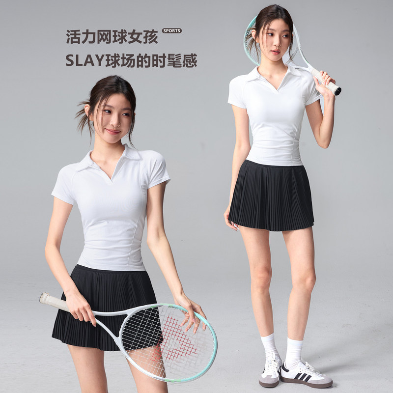 Sports Tops, Short-Sleeved Women's Summer Quick-Drying Slim-Fitting Polo Tennis Wear, Running Fitness T-Shirts, Badminton Yoga Wear