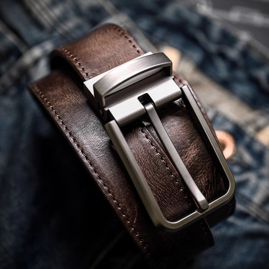 Handgefertigter Rindsleder-Gürtel aus Vollnarbenleder mit Schnalle, vintage pflanzlich gegerbt, echtes Leder, robuster Herrengürtel im Workwear-Stil mit gebrauchter Optik
