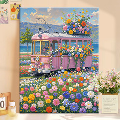 花の列车 | diyデジタル油絵アクリル充填手描き道路風景癒し系減圧油彩塗り絵