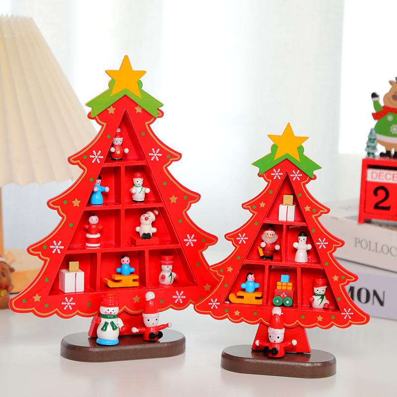 2025 mini escritorio árbol de Navidad de madera regalo de decoración de árbol de Navidad pequeño bricolaje decoración de Navidad