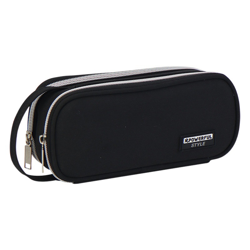 Cross-border Amazon multi-funcional creativo doble cremallera caja de lápices estudiante de secundaria bolsa de lápiz portátil simple bolsa de papelería de lona