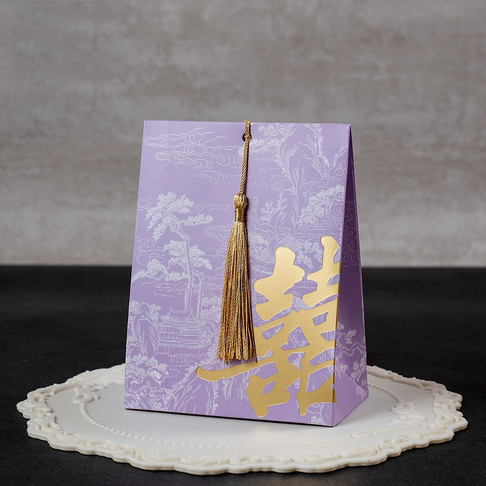 Purple hot stamping happy words [tassel candy box]