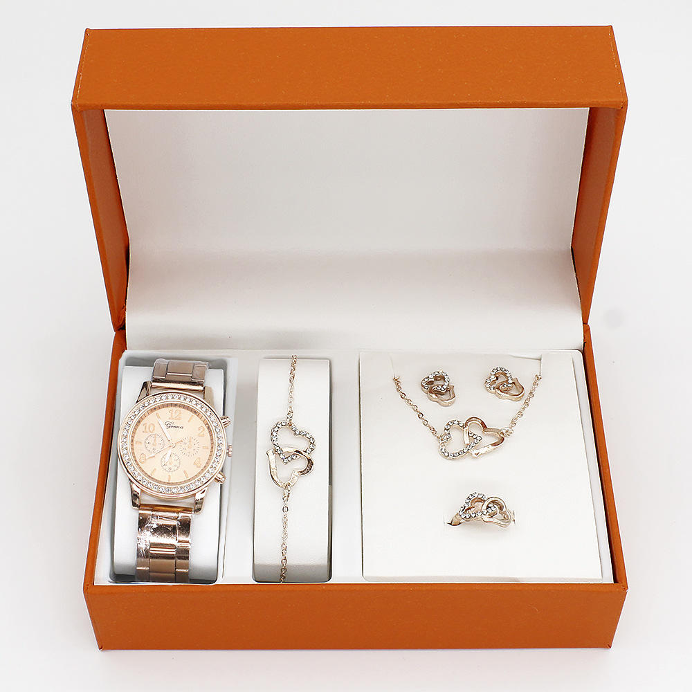 5pcs / set reloj de pulsera nuevo reloj de pulsera damas collar conjunto de comercio exterior reloj de cuarzo conjunto de cinco piezas