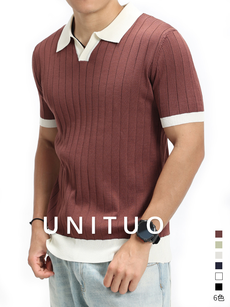 Europa y América cross-border pozo jersey polo hombre manga corta V-collar hielo seda de negocios casual alta sensación de ropa de hombre