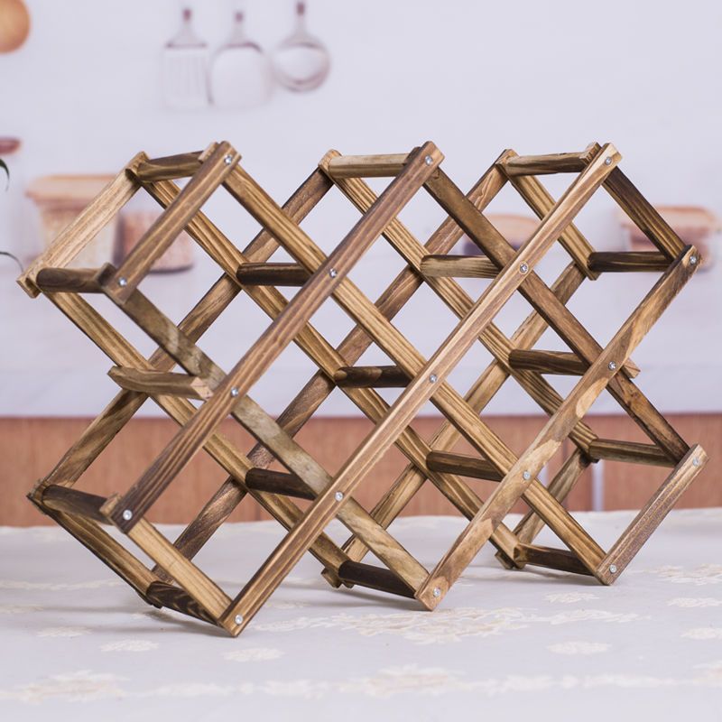 实木红酒架简约杯架菱形葡萄酒架折叠多瓶松木酒架摆放代发