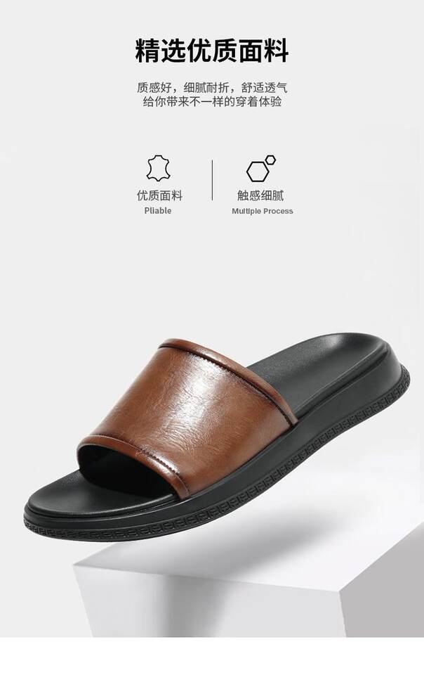 Dép sandal nam da bò thật quai ngang đế dày chống trượt, đi trong nhà và ngoài trời mùa hè — Màu nâu, màu đen chi tiết 6