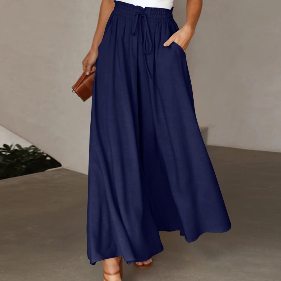 Women's Clothing Summer Wide Leg Trousers For Women High Waist Elastic Waistband Long Skirt Pants Design For Formal & Casual For Women_ecoleips.com