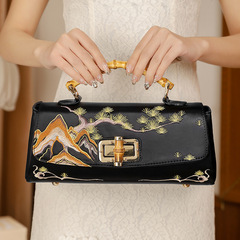 National style embroidered cheongsam leather antique handbag retro women's bag handmade Boston bag dinner republic style