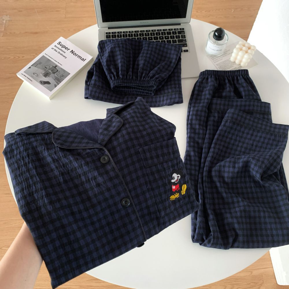Tres piezas transfronterizas pijamas de primavera y verano nubes de algodón cardigan de mangas cortas pantalones cortos nuevos dulces lindos ropa para el hogar