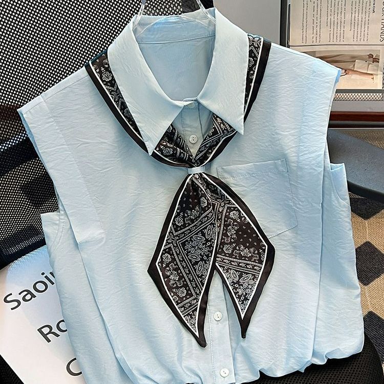 Polo Collar Sleeveless Shirt Women's Summer 2025 New Silk Scarf Tie French Unique Small Top Super Nice Shirt