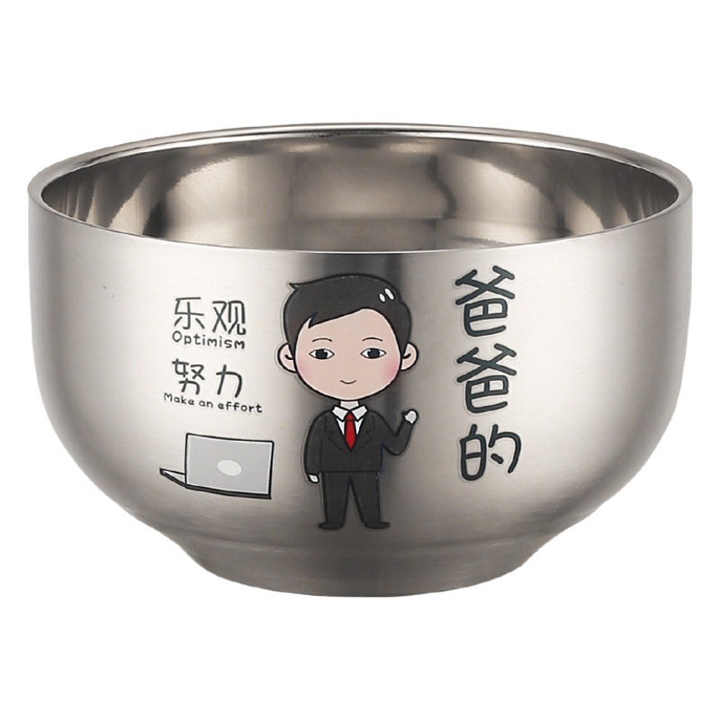 Nuevo retrato familiar entre padres e hijos tazón 304 tazón de acero inoxidable traje de dibujos animados creativo de doble capa