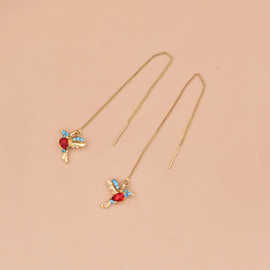 Cross-border Mixed Zirconium Spreading Bird Earrings Ear Line European and American New Hummingbird Personalized Animal Ear Chain Earrings Women's Earrings