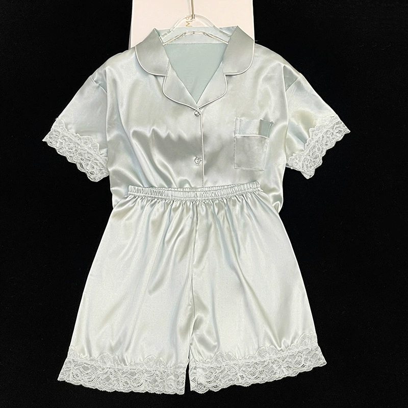 Silk Summer Pajama Set, Thin Cardigan & Shorts, Lightweight Sleepwear, Multiple Colors