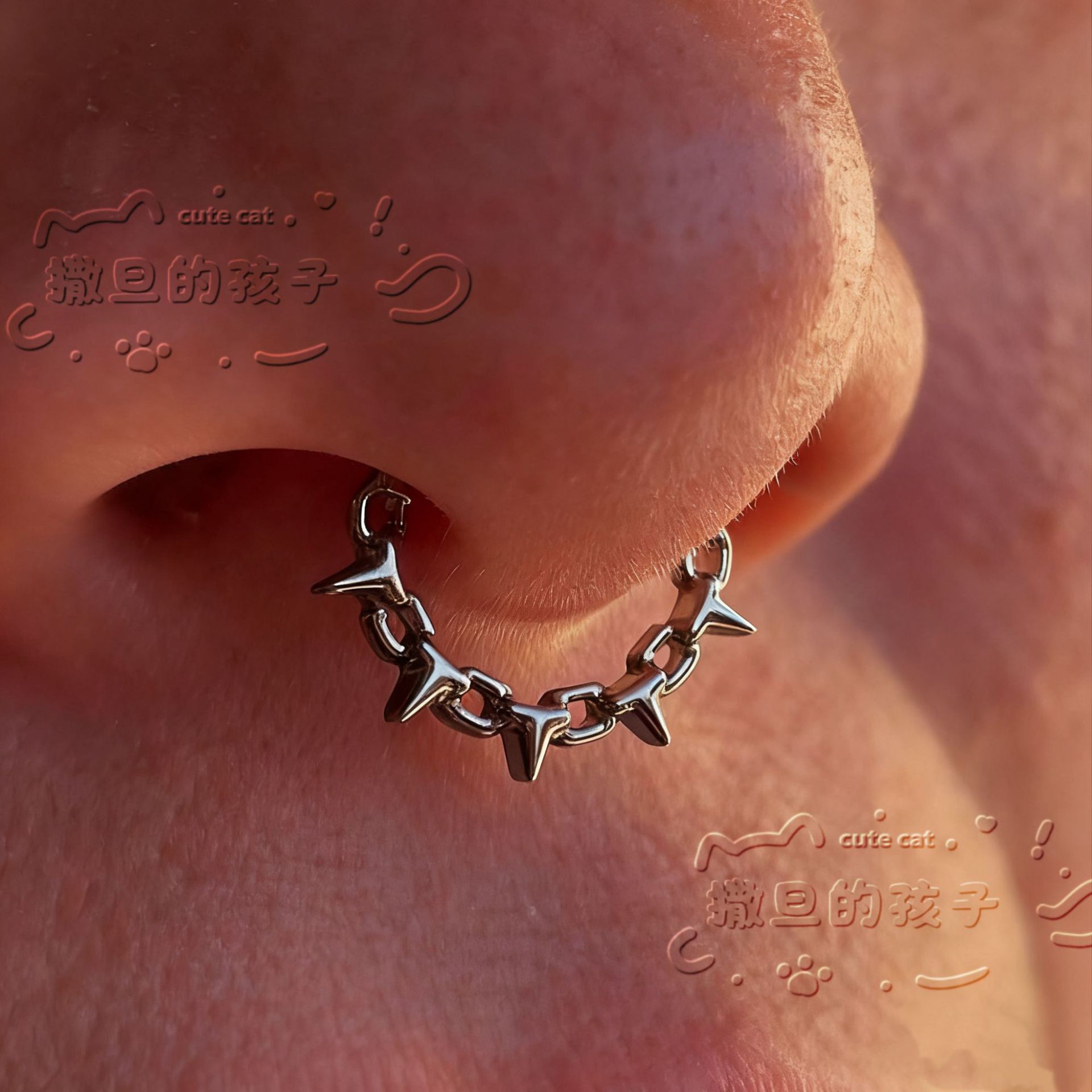 Satan's Child Burning Silver Thorn F136 Titanium Alloy Nose Ring Septum Jewelry Nose Stud Ear Cartilage Ring detail image 2