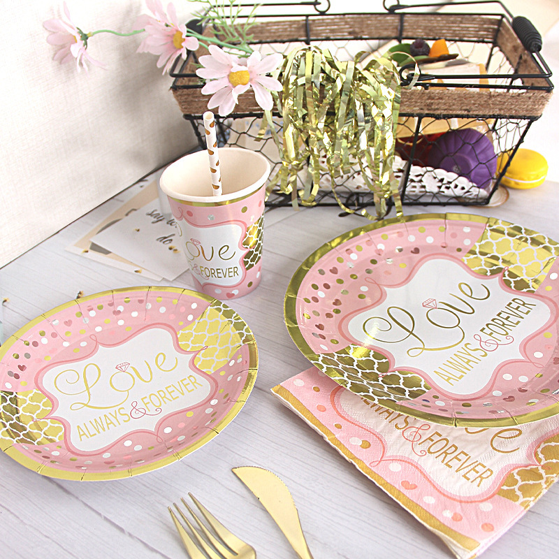Amazon wedding layout disposable paper plate party paper cup suit wedding wedding paper plate for cross-border supplies
