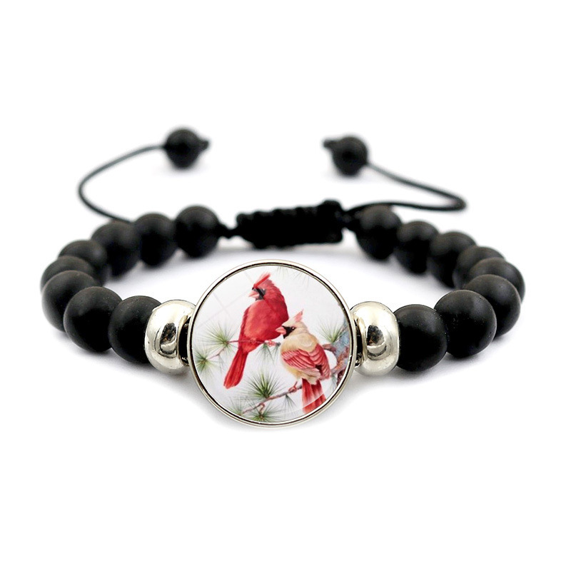 Cardinal bird bracelet men and women all-match black elastic beaded drawstring bracelet cross-border fashion hand jewelry wholesale Cardinal bird bracelet men and women all-match black elastic beaded drawstring bracelet cross-border fashion hand jewelry wholesale