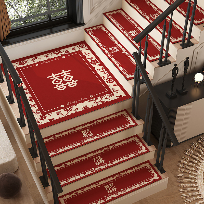 结婚楼梯踏步垫子红色喜庆室内台阶装饰地毯家用婚房布置防滑地垫