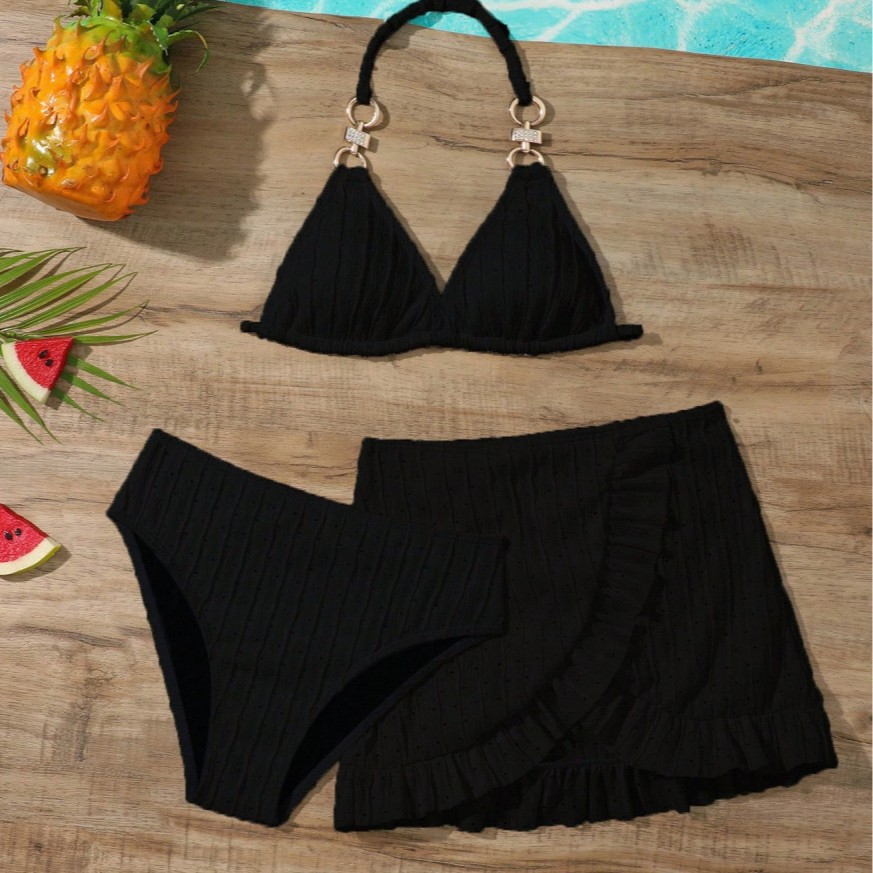 Mother & Kids Girls' Three Piece Bikini Swimsuit Set Big Girl Beach Dress Swimwear For Toddler Girls Ages 3-7_voghion.com