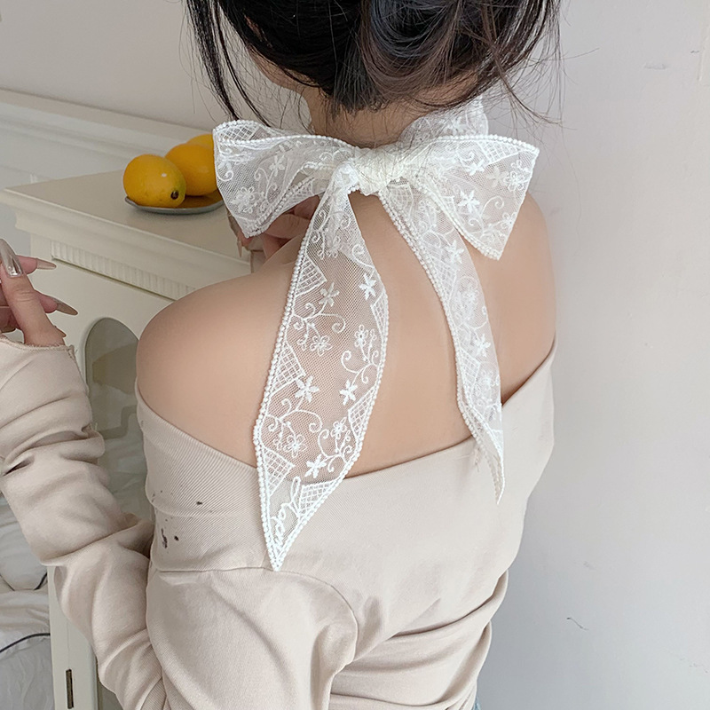 Buñuelo de seda largo bordado de alta calidad pequeña correa de encaje floral buñuelo de decoración de correa de correa de correa de cabello turbante