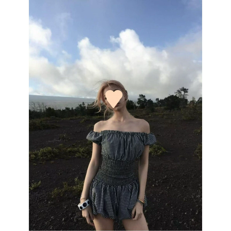 Черно-белое клетчатое дизайнерское платье на одно плечо, нишевая ретро-юбка высокого класса с цветочным бутоном