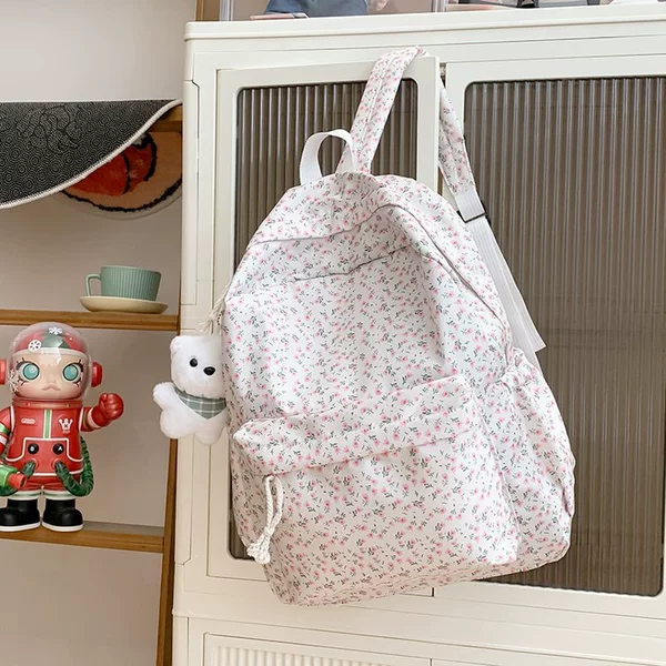 New floral backpack for women, Korean ins style, cute and sweet school bag for middle school students, everyday backpack