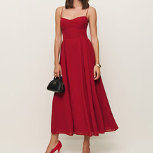 欧美夏季新款法式气质裙子绑带收腰显瘦a摆礼服吊带连衣裙女外贸