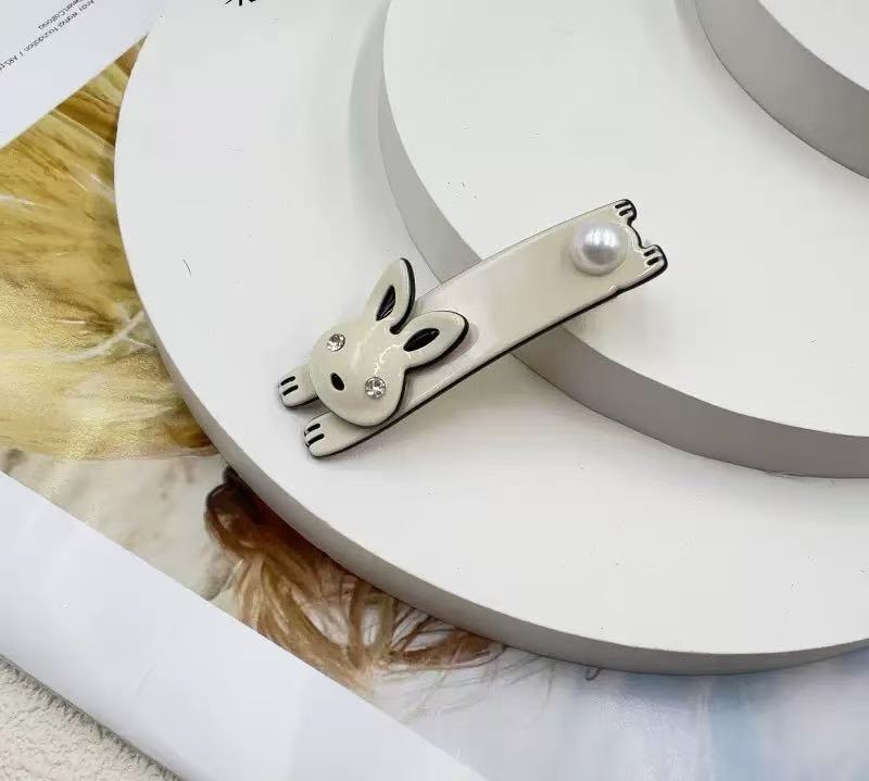 A6-아세테이트 사이드 클립-작은 토끼 스타일-크림 옐로우