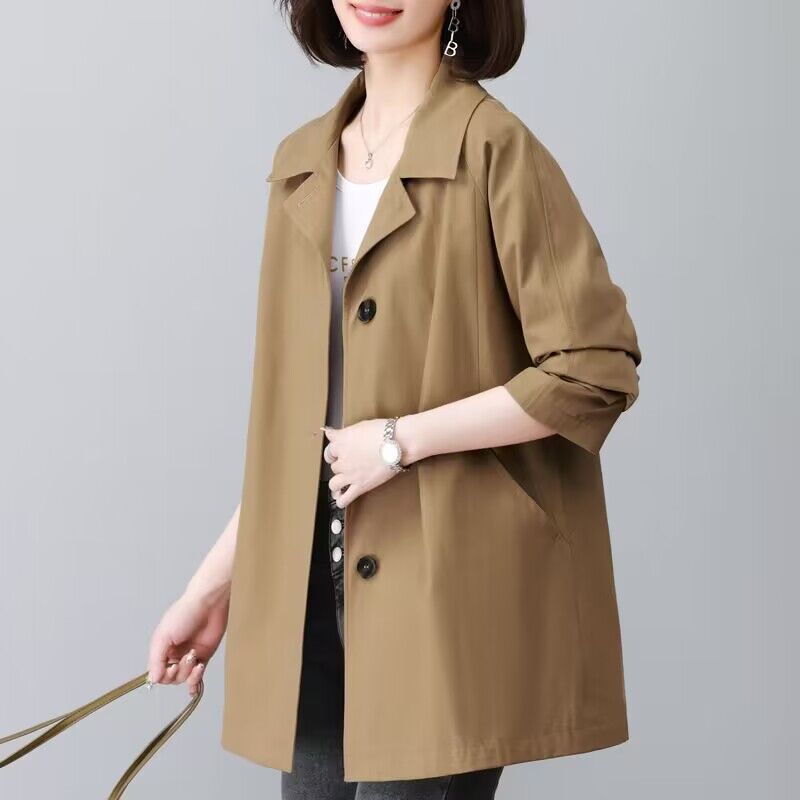 休闲风衣外套女中长款2025春秋新款休闲宽松百搭上衣潮雪尼尔氨纶|undefined