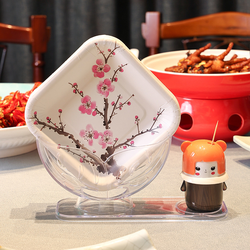 Plato desechable de hueso de 6 pulgadas de mesa de comedor casera, plato de papel de fiesta al por mayor, espesación desechable de hueso